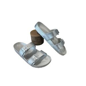 Shade & Shore Women’s Silver EVA Two Band Footbed Slide Sandals Size 10 NEW